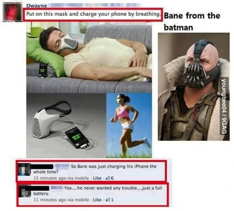 facebook, bane, phone charger, breathing