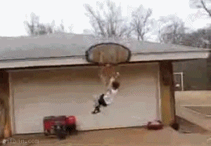 kid jumps onto basketball net and it falls on him, fail, ouch