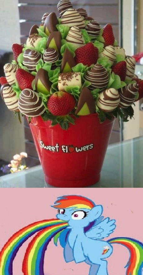 sweet flowers edible valentine bouquet, vomiting and defecating rainbows