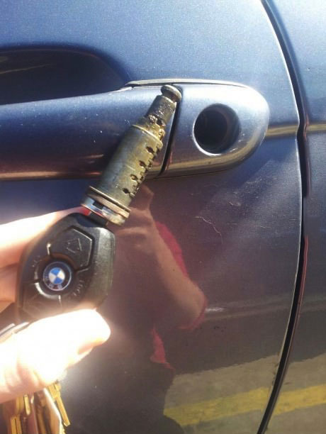 it's going to be one of those days, car lock comes out of car door, fail