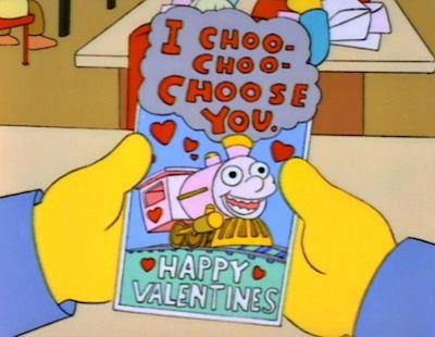 valentine choo choose you train, simpsons