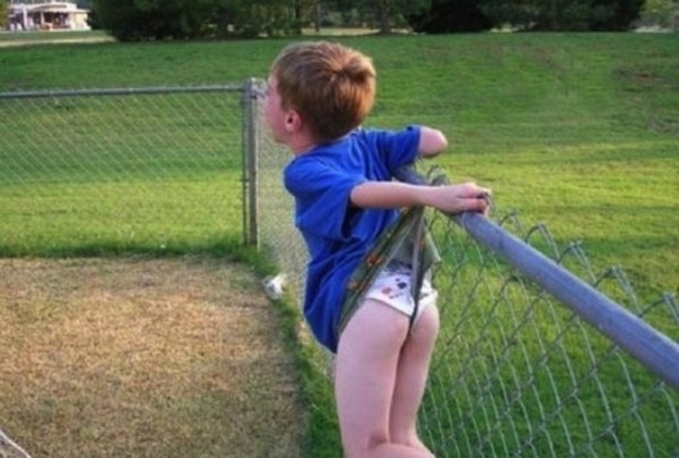 kid, fence, wedgy