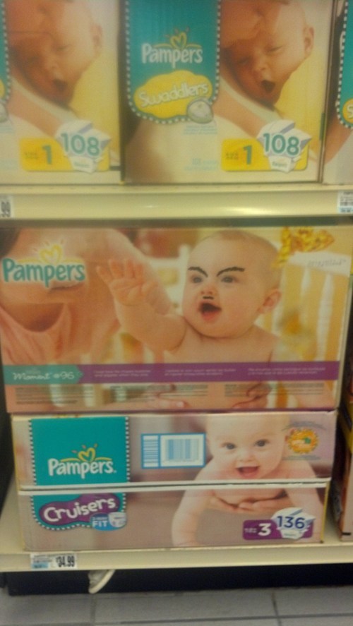 hacked irl, baby hitler, pampers, product