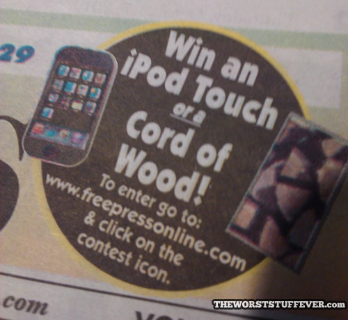 ipod, cord, wood, prize, wtf, contest