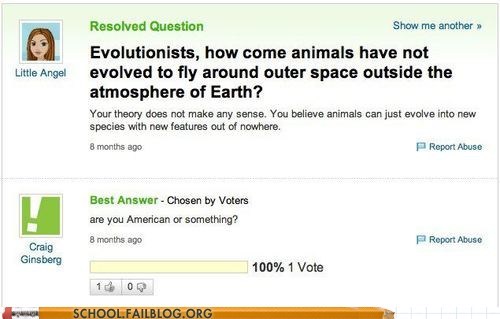 yahoo questions, answers, evolution, stupid