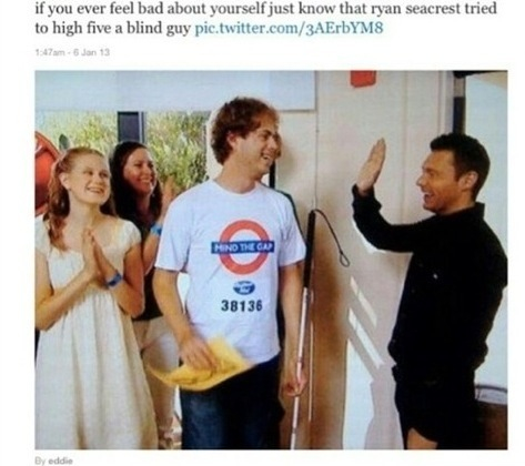ryan seacrest, fail, blind guy, high five