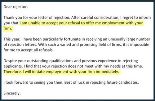 this rejected job applicant sends a letter of his own, anti-rejection letter, lol