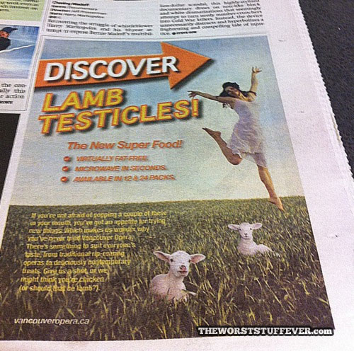lamb testicles, newspaper, wtf