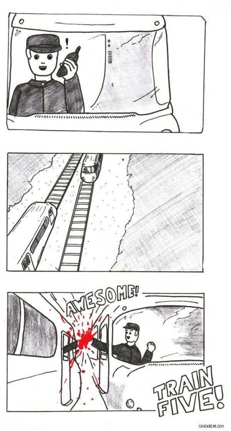 train, high five, comic