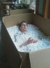 box, guy, packing foam, peanuts