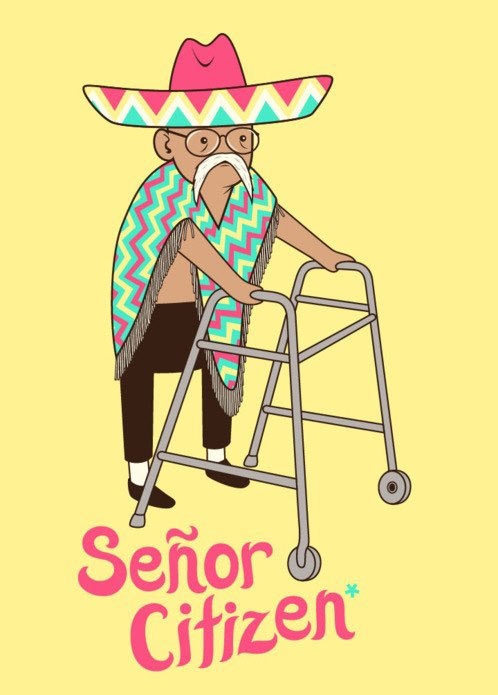 senior citizen, pun, mexican elderly caricature