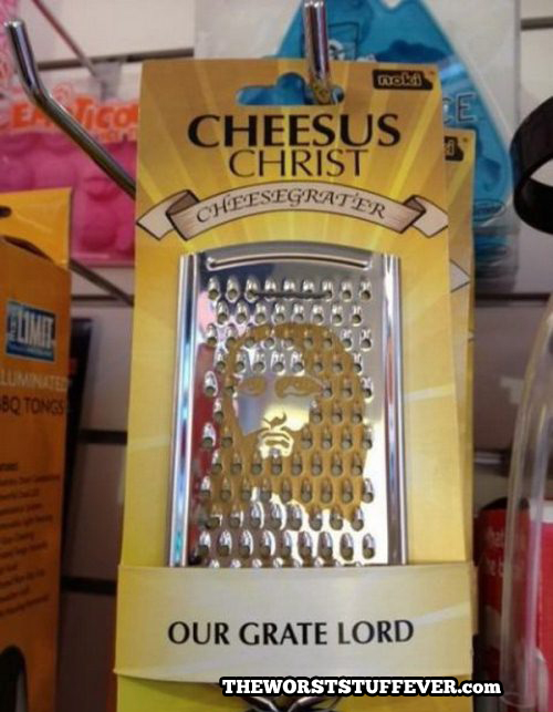 cheese grater, jesus, pun, product, wordplay