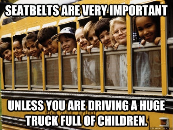 seat belts, school bus, meme, irony