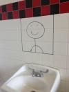 stick man drawn on bathroom mirror, reflect all the things