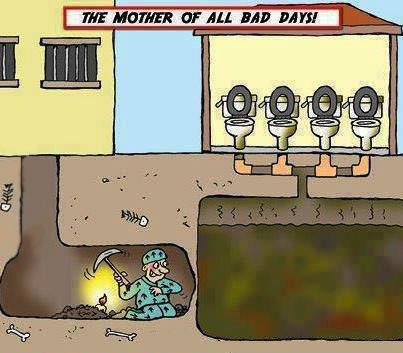 The mother of all bad days, prisoner digging into septic tank, comic