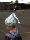 my son told me last minute its crazy hat day at school, hershey kiss