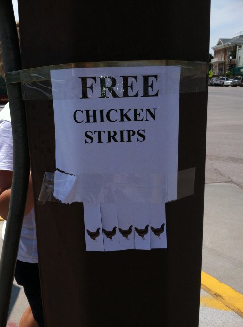 sign, chicken strips, paper, troll