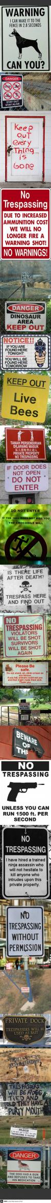 compilation, warning sign, keep out, private property, caution