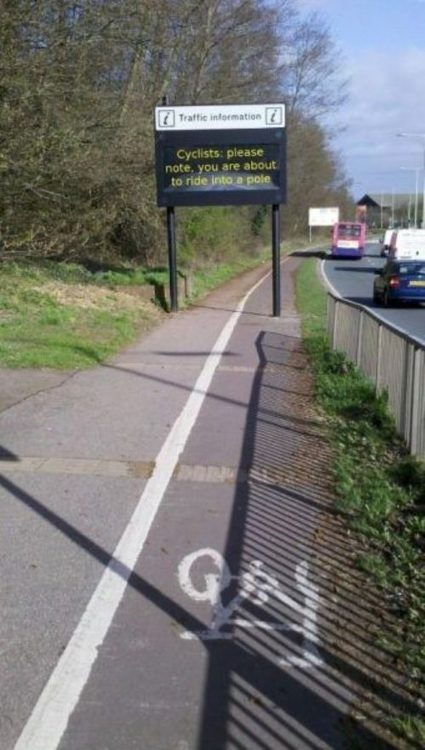cyclists, sign, display, pole, wtf, lol