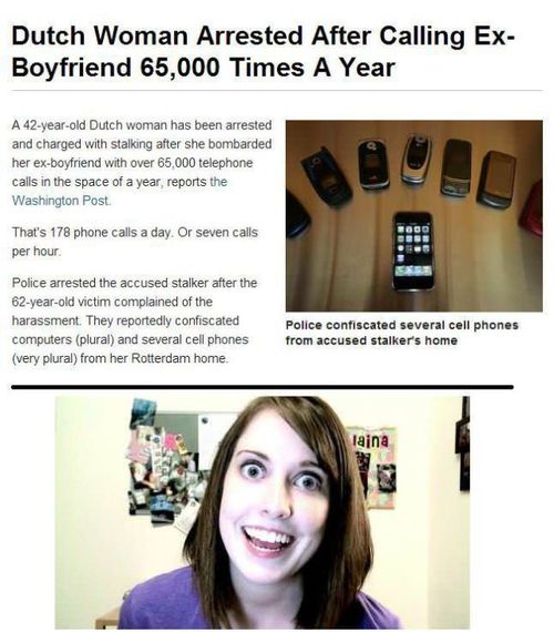 stalker, overly attached girlfriend, news, story, wtf