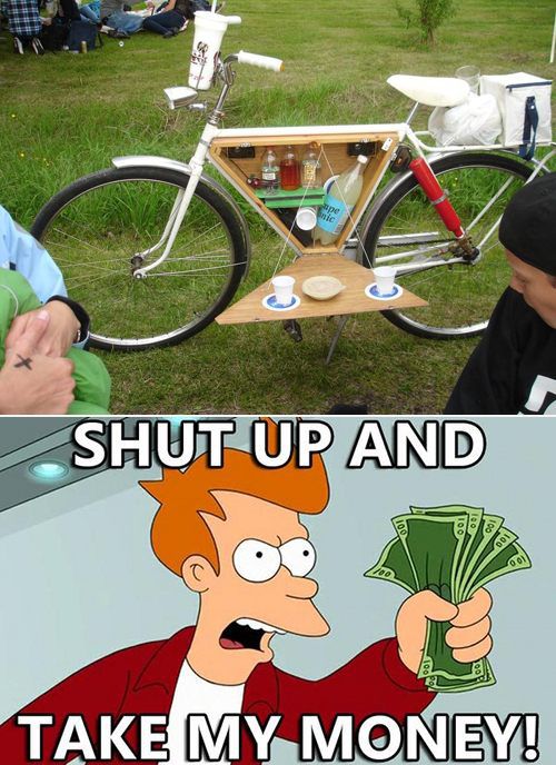 alcohol car in a bicycle, engineer, meme, fry, shut up and take my money