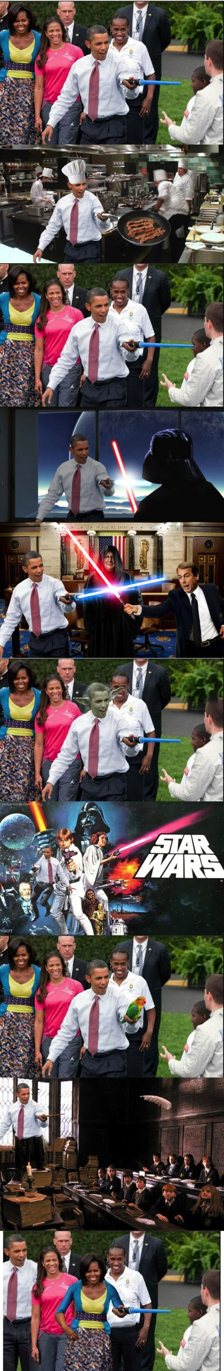 obama holding a light saber, photoshop
