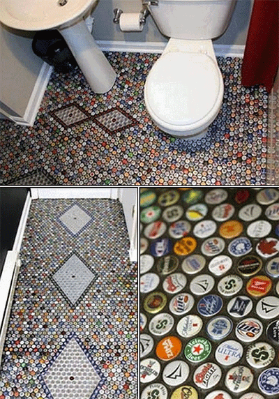 floor, beer caps, recycling, win