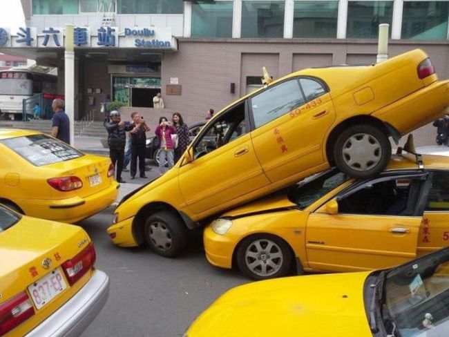 taxi, cab, accident, car, fail