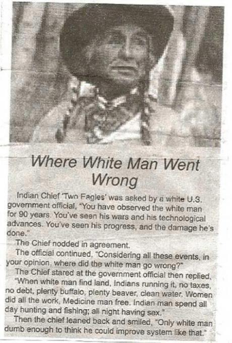 where the white man went wrong, Chief Two Eagles, newspaper clipping