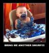 bring me another smurf, angry looking baby covered in blue
