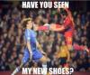 have you seen my new shoes?, soccer kick to the face, timing