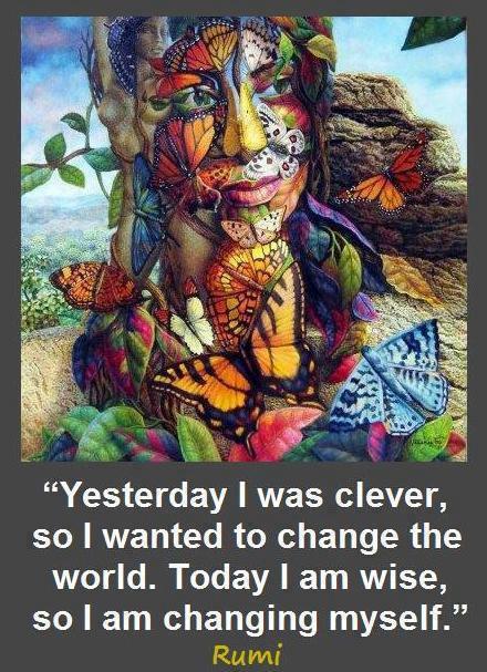 yesterday I was clever so I wanted to change the world, today I am wise so I am changing myself