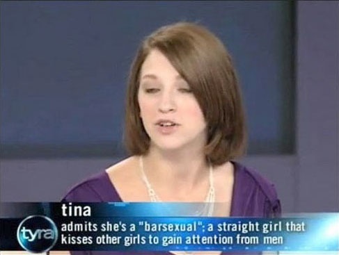 tina admits she's a bar sexual, a straight girl that kisses other girls to gain attention from men