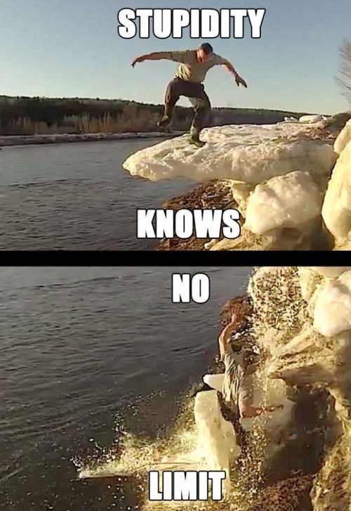 stupidity knows no limit, ice, break, fail, fall