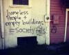 graffiti, social commentary, homeless, empty buildings