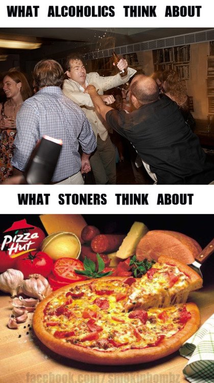 alcohol, marijuana, pizza, bar