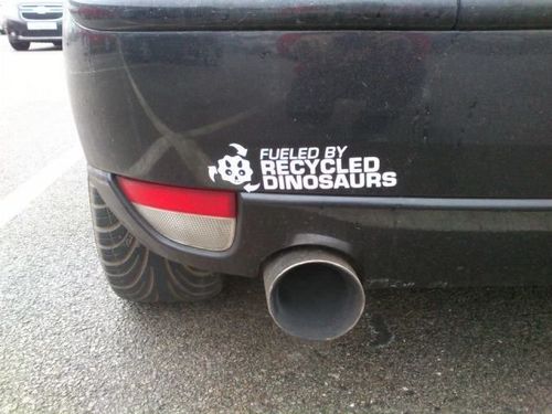 gasoline, oil, dinosaurs, bumper sticker