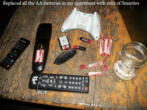 troll, prank, smarties, rockets, batteries, remotes