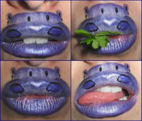 hippo lip art, lipstick art