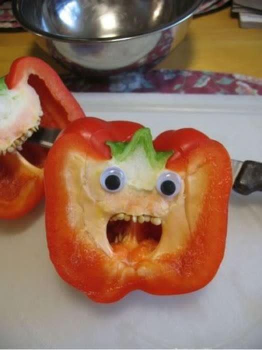 red pepper, googley eyes, lol, vegetable