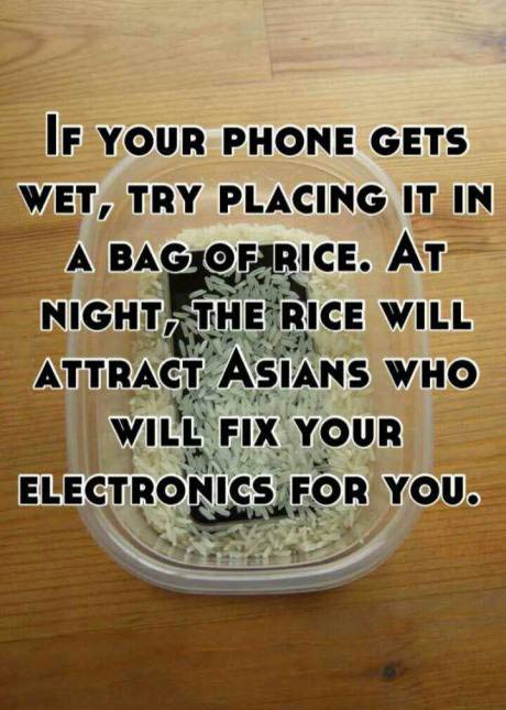 rice, smart phone, water damage, asians