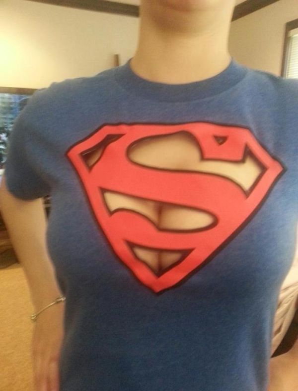 cleavage, superman, tshirt, cut out