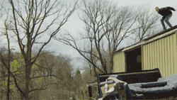 gif, roof, jump, moving vehicle, fail