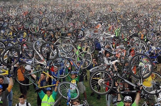a sea of bicycles, crowd