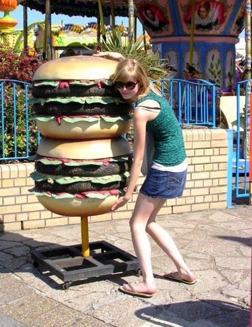 giant burger, girl, huge