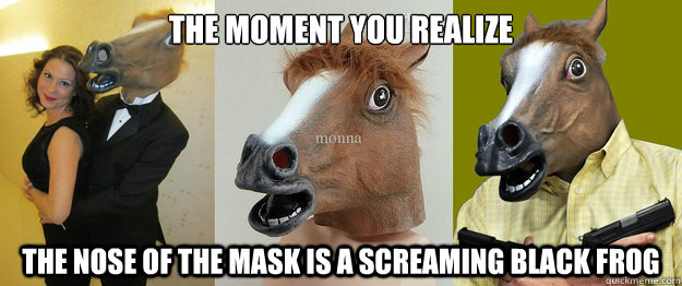 horse, mask, screaming, frog