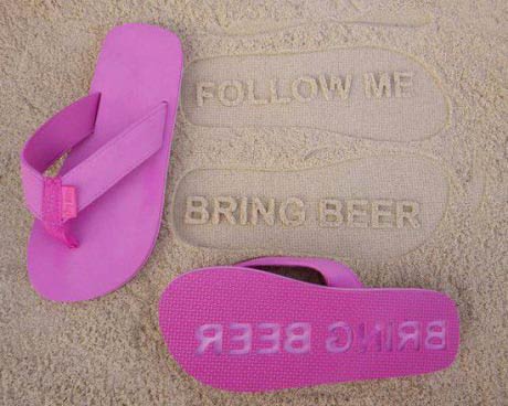 flip flops, sand, bring beer, follow me, product