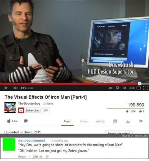 youtube, comments, zebra gloves, wtf, ironman