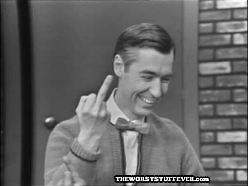 mr rogers giving the middle finger, caught