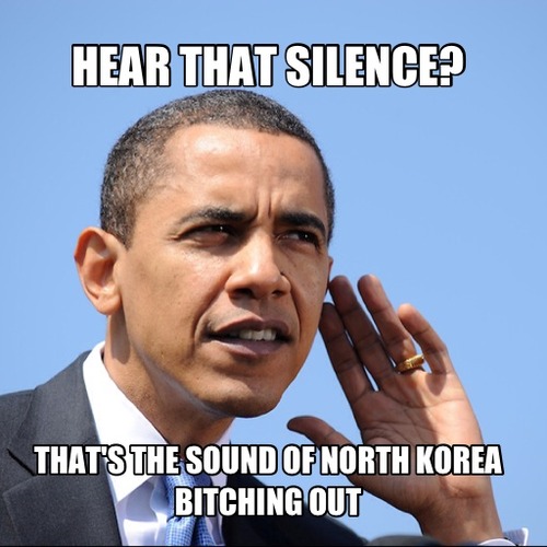 north korea, meme, obama, silence, bitching out